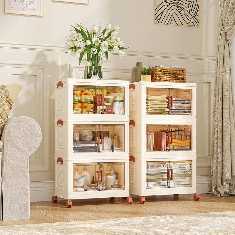 Raybee Small Storage Bins with Wheels, Mini Stackable Plastic Folding