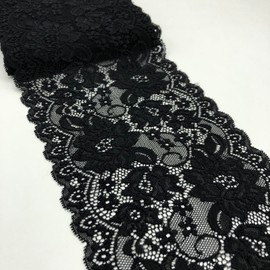 Vupouma 6 Inch Wide Stretch Lace Ribbon Elastic Trim Lace Fabric, 5 Yards for Crafts, Sewing, Gift Wrapping and Bridal Wedding Decorations - 8956 (Black)