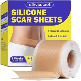 SilkySecret Láminas De Silicona Para Cicatrices(Rollo De 41 X 152 Cm - 15 M) Cinta De Silicona Para Cicatrices Quirúrgicas Queloides Y De Cesárea Parches Reutilizables Y Lavables Para Rostro