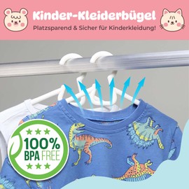 DECOBELLA Children's Clothes Hangers Space Saver Set of 6 - Heavy Duty Plastic Hangers for Kids, White - 27.5 x 7.5 cm - Ideal for Clothes
