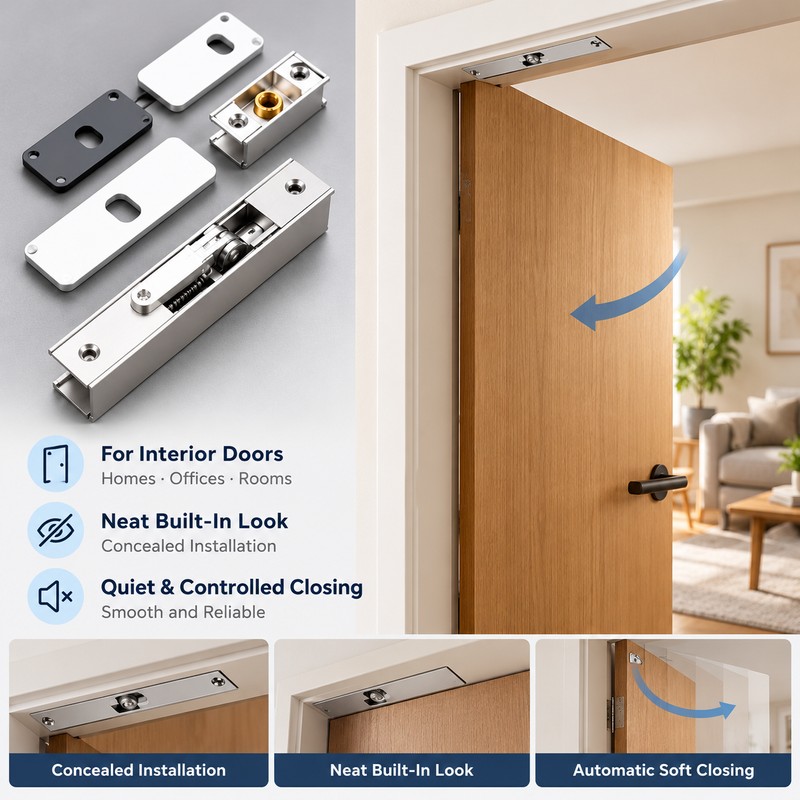 Automatic Hydraulic Door Closer, Adjustable Soft Close Buffer with Aluminum