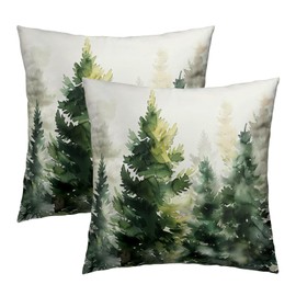 Giwawa Green Pine Tree Throw Pillow Covers 18x18 Set of 2 Winter Forest Decorative Pillow Cases Cotton Square Cushion Case for Home Sofa Couch Bed