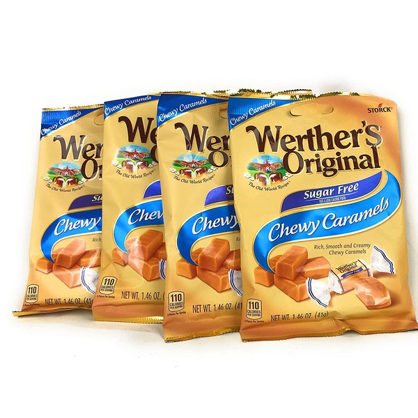 Werther's Chewy Caramels Candies Original Sugar Free, 1.46 Ounce Pack of 4