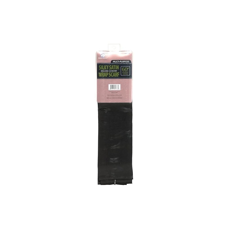 Dream World Multi-Purpose Silky Satin Wrap Scarf Black