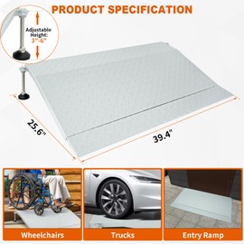 YXJSTO Door Threshold Ramp, 3" to 6" Adjustable Height Door Transition Ramp, Alloy Iron Door Ramp for Thresholds, Self Supporting Extended Entry Load 1000 Lbs for Wheelchair, Scooter, Cart, Walker