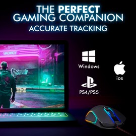 KLIM Aim Gaming Mouse - Wired Ergonomic Gamer USB Computer Mice Chroma RGB - 7000 DPI - Programmable Buttons -Ambidextrous, Ergonomic for Desktop PC Laptop USB Game High Precision Optical Laser, Black