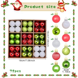 72 Pcs Christmas Ball Ornaments Hanging Baubles Balls Ornaments Christmas Tree Hanging Ornaments Decor Christmas Tree Decoration for Christmas Holiday Party Xmas (Green)