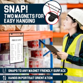 Huge Magnetic Dry Erase Pockets by Two Point (25-Pack) - Portrait - Large Fits 16.5 x 11 inch Pages | Dry Erase Sleeves | Stitched Heavy Duty | Job Ticket Holders | Clear Paper Sleeves