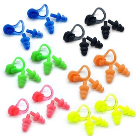 Zooshine 12 Sets Swimming Ear Plugs Nose Clips - Reusable Earplugs Nose Plugs - Comfortable Swim Gear for Adults & Kids(Age 7+) for Swimming,Surfing, Diving, Water Sports