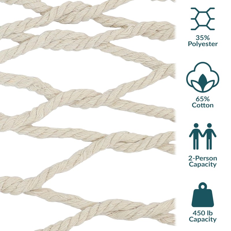 Sunnydaze Cotton Rope Double Hammock for Outside - 450-Pound Capacity