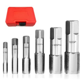 6-Piece BSP Pipe Tap Set, 1/8, 1/4, 3/8, 1/2, 3/4, 1 Inch Carbon Steel Hand Tap Set for Accurate Threads, Various Piping Mechanics, DIY Pipe Tap