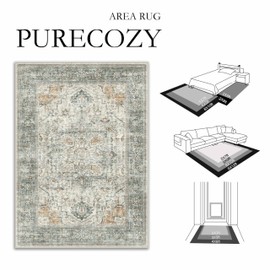PureCozy 8x10 Large Area Rugs for Living Room Washable Non Slip Vintage Rugs Low Pile Lightweight Soft Floral Traditional Distress Print Carpet for Bedroom Dining Room Home Office Light Taupe Brown