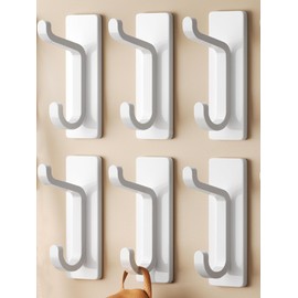 Self Adhesive Wall Hooks for Hanging: Extra Strong 13 LB, Hook for Coat, Towel in Bathrooms, Shower, Kitchen, Wall, Door Hook, White 6 Pack