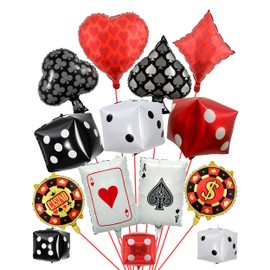 14Pcs Casino Theme Foil Balloons, Poker Card Dice Balloons for Party Decors
