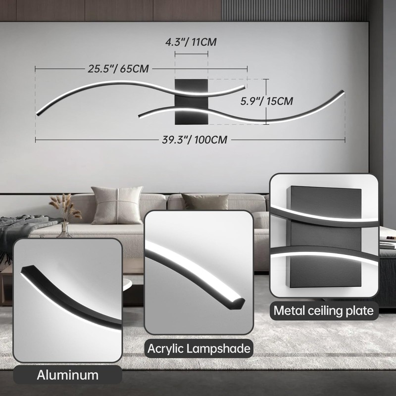 CANEOE Modern Led Wall Light, 39inch Black Indoor Led Wall
