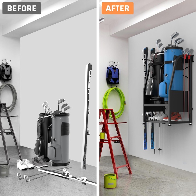 WALMANN Wall Mount Golf Bag Organizer, 2 Golf Bags Stand