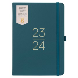 Busy B Mid-Year Perfect Planner Diary August 2023 - August 2024 - Fir Green - A5 Faux Leather Week to View Planner with Pen Holder, Stickers and List Pad
