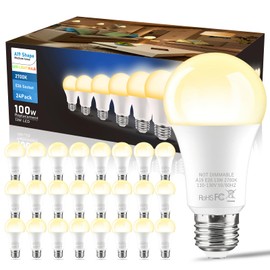 BTBHIHO 24-Pack A19 LED Light Bulbs 100W Equivalent 1250 Lumens, 13W 2700K Cool White Non-Dimmable, No Flicker, Super Bright CRI85+ Standard E26 Edison Screw Bulbs for Bedroom, Home, Office