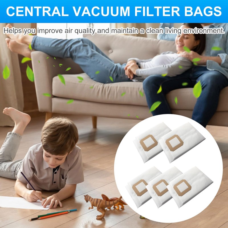 5 PACK Central Vacuum Filter Bags Fit for Vacuflo Maxum