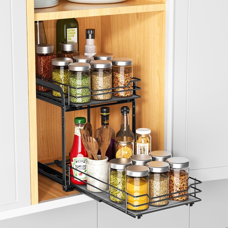 RCHYFEED Spice Rack, 2 Tier Pull out Cabinet Spice Organizer,