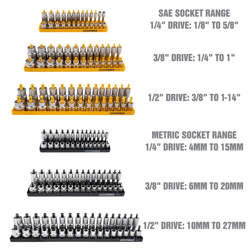 OEMTOOLS 22238 6 Piece SAE and Metric Socket Tray Set,
