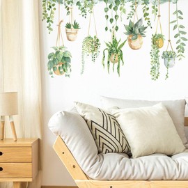 Hanging Green Vine Wall Stickers Peel and Stick, Tropical Potted Plant Leaves Removable Wall Decals DIY Wall Art Living Room Decor for Teen Girls Boys Bedroom