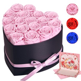 Livofloral Rose Box, 17 Eternal Roses, Infinity Roses, Pink Rose, Gifts for Mother, Birthday, Valentine's Day, Wedding Anniversary, Heart Rose Box for Girlfriend, Women, Grandma