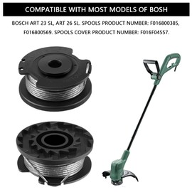 FUSHUI 4 Pack Replacement Strimmer Spool and Spool Cover, F016F04557 Cover,Autofeed Nylon Spools,Strimmer LineΦ1.65mm 16 ft,Compatible with Bosch ART 23/26 SL rass Trimmer