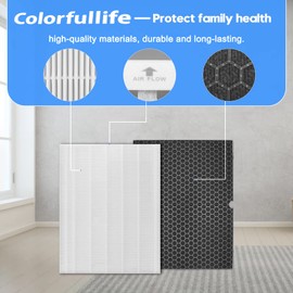 Colorfullife 2 Sets 116130 Replacement Filter H for Winix 5500-2 AM80 Plasmawave Air Purifier, 2 True HEPA Filter and 2 Activated Carbon Filter Combo Pack, Replacement Part 116130