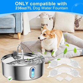 MyfatBOSS 8+8 Packs Replacement Filters Compatible with Smartoo 236oz/7L Stainless Steel Dog Water Fountain, Multilayer Filtration System Pet Dog Water Bowl Filter Replacement, 8 Filters + 8 Sponge