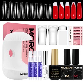 Morovan Nail Tips and Glue Gel Kit: Gel Nail Kit with UV Light Base Top Coat Paint Gel Stamper for French Manicure Art Nail Extension DIY at home