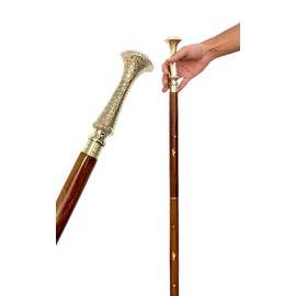 Vintage Engraved Brass Handle Comfortable Grip Walking Stick Brown 3 Pcs Victorian Wooden Walking Cane Costume Accessoried Durable 3 Foldable Stick for Hiking