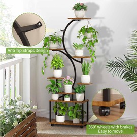 Plant Stand with Grow Light and Wheels, 8-Tiered Tall Plant Stands for Indoor Plants Multiple, Metal Plant Shelf Display Rack Holder, Flower Stand for Indoor Plants, Living Room, Garden, Patio (M)