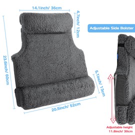Gyrucio 3-in-1 Lumbar Support Pillow with Headrest for Recliner, Memory Foam Back Cushion Set with Adjustable Side Bolster for Targeted Lower Back Pain Relief, Plush Sherpa Fleece Cover, Grey
