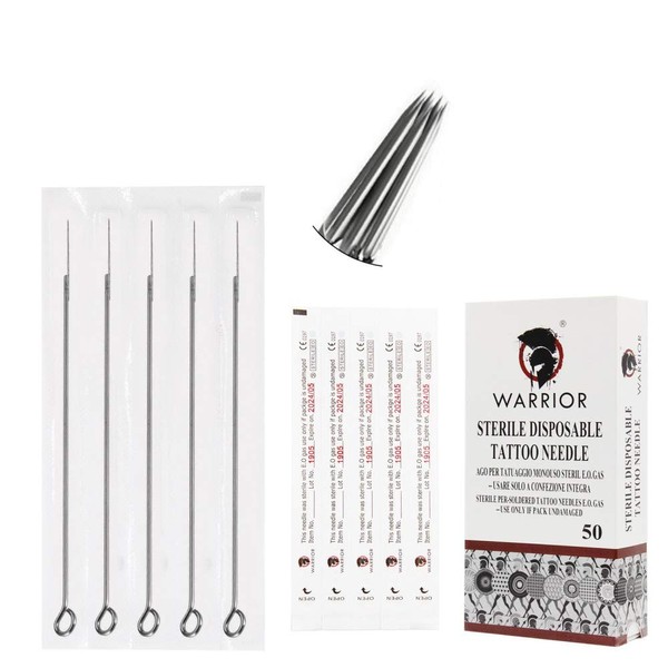 WARRIOR Tattoo Needles Tattoo Needle Surgical Steel Disposable Sterile Gas for Round Liner Tattoo Machines Size 0.30/0.35mm (T1218RL/50pcs)