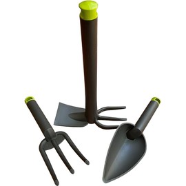 Pricari Garden Hand Tool Set 3 Piece - Gardening Kit - Cultivator, Hand Trowel, Hoe and Hand Tiller, Outdoor Gardening Tools Lightweight and Durable