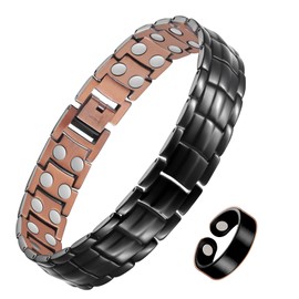 Jecanori Jecanori 99.9% Copper Bracelet for Men with Ultra Strength Magnets,Effective Mens Magnetic Bracelet and Copper Ring,Adjustable Bracelet Length with Tools and Gift Box(Double row black)