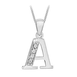 Tuscany Silver Sterling Silver Rhodium Plated Initial 'A' with Cubic Zirconia on Curb Chain of 46cm/18''