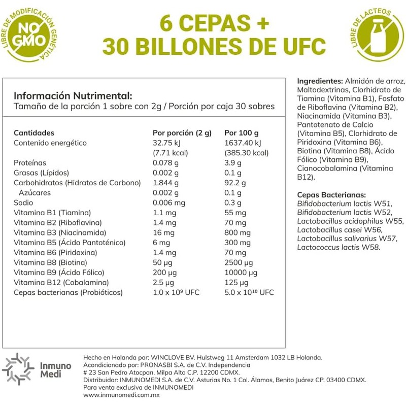 Probióticos Para Niños 30 Billones de UFC 6 Cepas 30