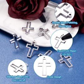 FASHEWELRY - 10 dijes de bisel de acero inoxidable con parte trasera abierta, con forma de corazón cuadrado, biseles huecos para joyería de resina, Cross, Diamante de imitación Acero inoxidable