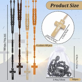48 Set Wooden Rosary Beads Catholic Rosary Necklace with Jesus Holy Cross Wood Carved Rosary Bulk with Organza Bags, Baptism Church Favors Catholic Christian Gifts for Men Women