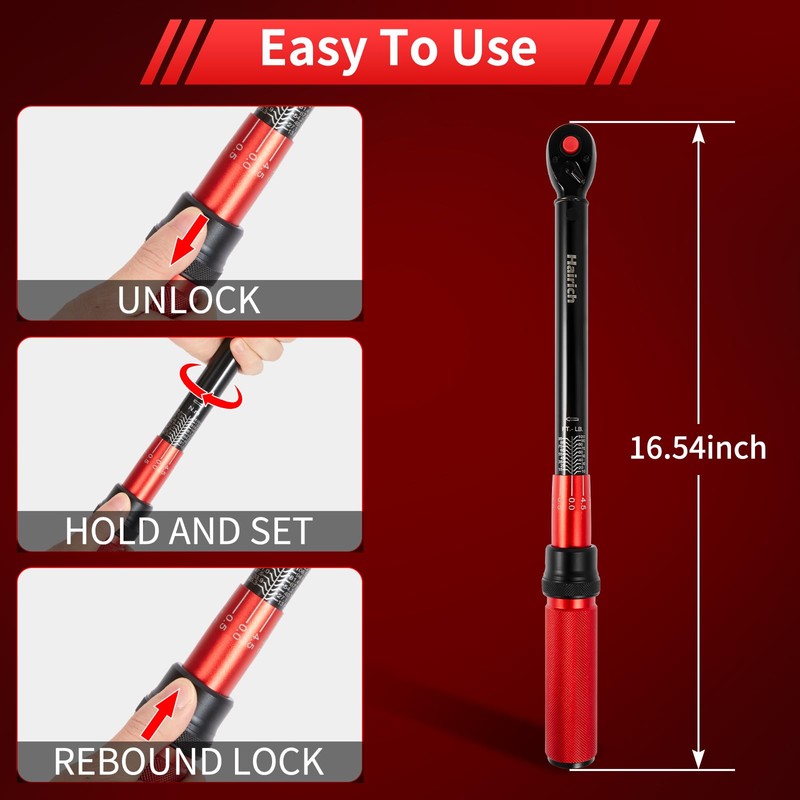 Hairich 3/8-Inch Torque Wrench, Dual-direction Torque Wrenches 10-100ft.lb/13.6-135.6Nm, 72-Tooth Dual