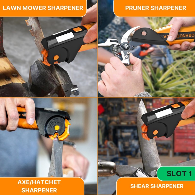 Orange Ninja 7-in-1 Garden Tool & Knife Sharpener – Sharpens