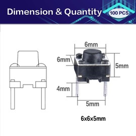 YOUFEN 100 Pcs Tact Push Button Switch 2 Pin 6x6x5 mm Micro Momentary Tactile Switch