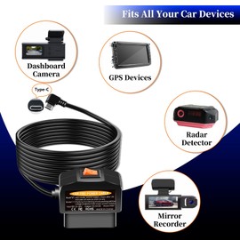 BNnYY OBD2 to USB C Power Adapter for Dash Cam, Hardwire Kit with Parking Mode, Low Voltage Protection (11.6V/23.4V), Acc Detection, Plug and Play Continuous Recording Cable（Type-C）