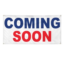 Vinyl Banner Multiple Sizes Coming Soon Blue Red Business Outdoor Weatherproof Industrial Yard Signs 6 Grommets 36x72Inches