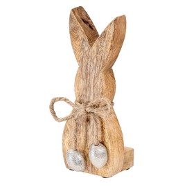 levandeo Rabbit Height 15 cm Mango Wood Metal Easter Bunny Easter Decoration Stand Decoration Figure Spring Easter Table Decoration Stand