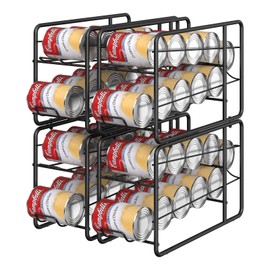 MOOACE Can Organizer for for Pantry, Stackable Soda Can Dispenser Canned Food Storage, Kitchen Cabinet Fridge Beverage Cans Holder, 4 Pack, Black