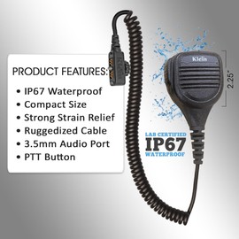 Klein Electronics Bravo Shoulder Mic for Sonim XP5s, XP8, XP5plus, & XP10, IP67 Waterproof Shoulder Speaker Microphone, Loud & Clear Audio with Push to Talk Button and 3.5mm Listen-Only Earpiece Port