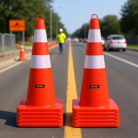 28 In Orange Traffic Cones With Reflective Collars Weighted Base For Roadway Safety And Construction ZonesQuantity: 10 pcs, Size: Size 28 inch